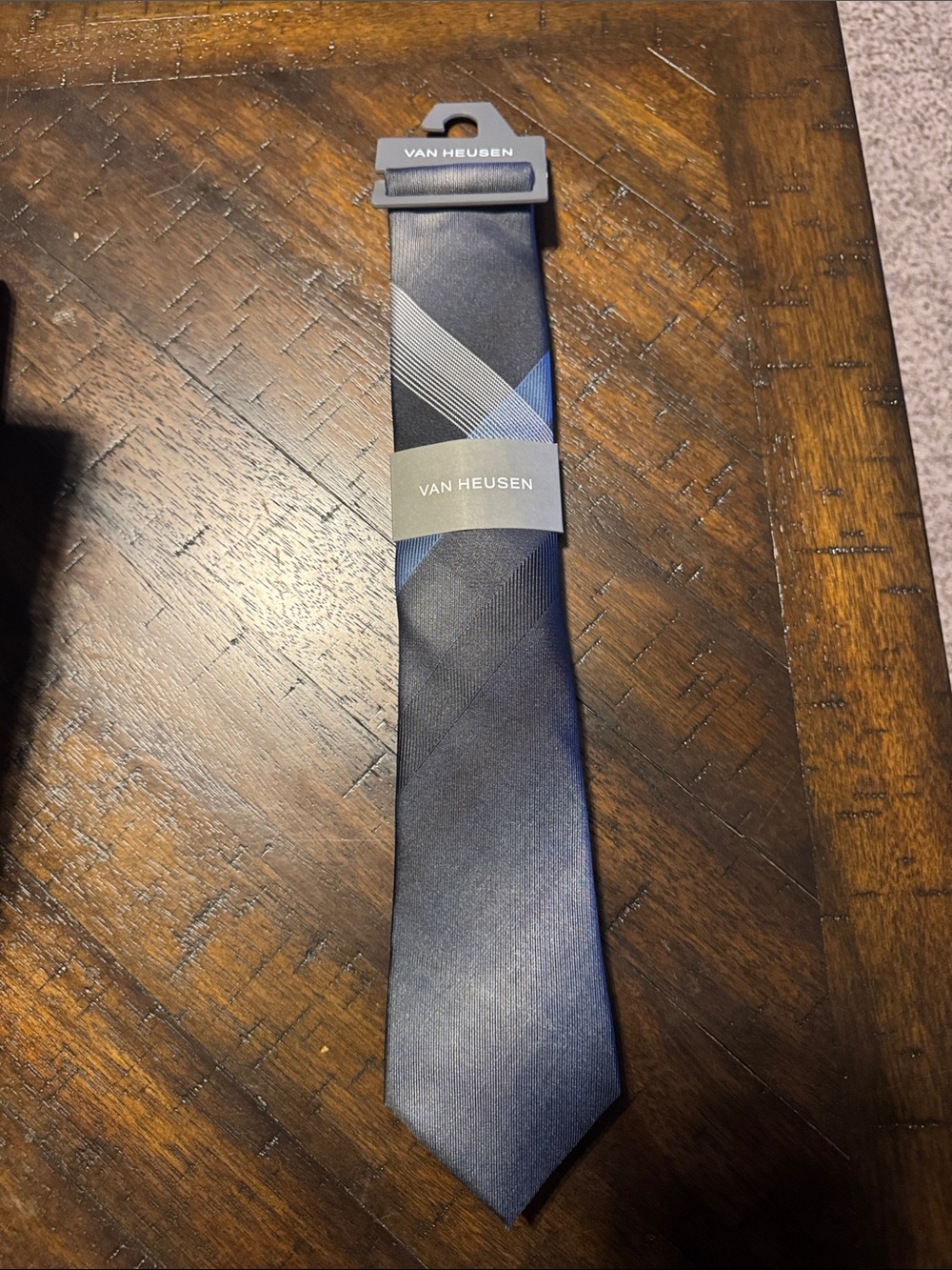 Van Heusen Navy Blue Diagonal Accent Satin Tie